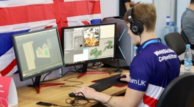 Photo of Patrick competing internationally in the 3D digital game art competition